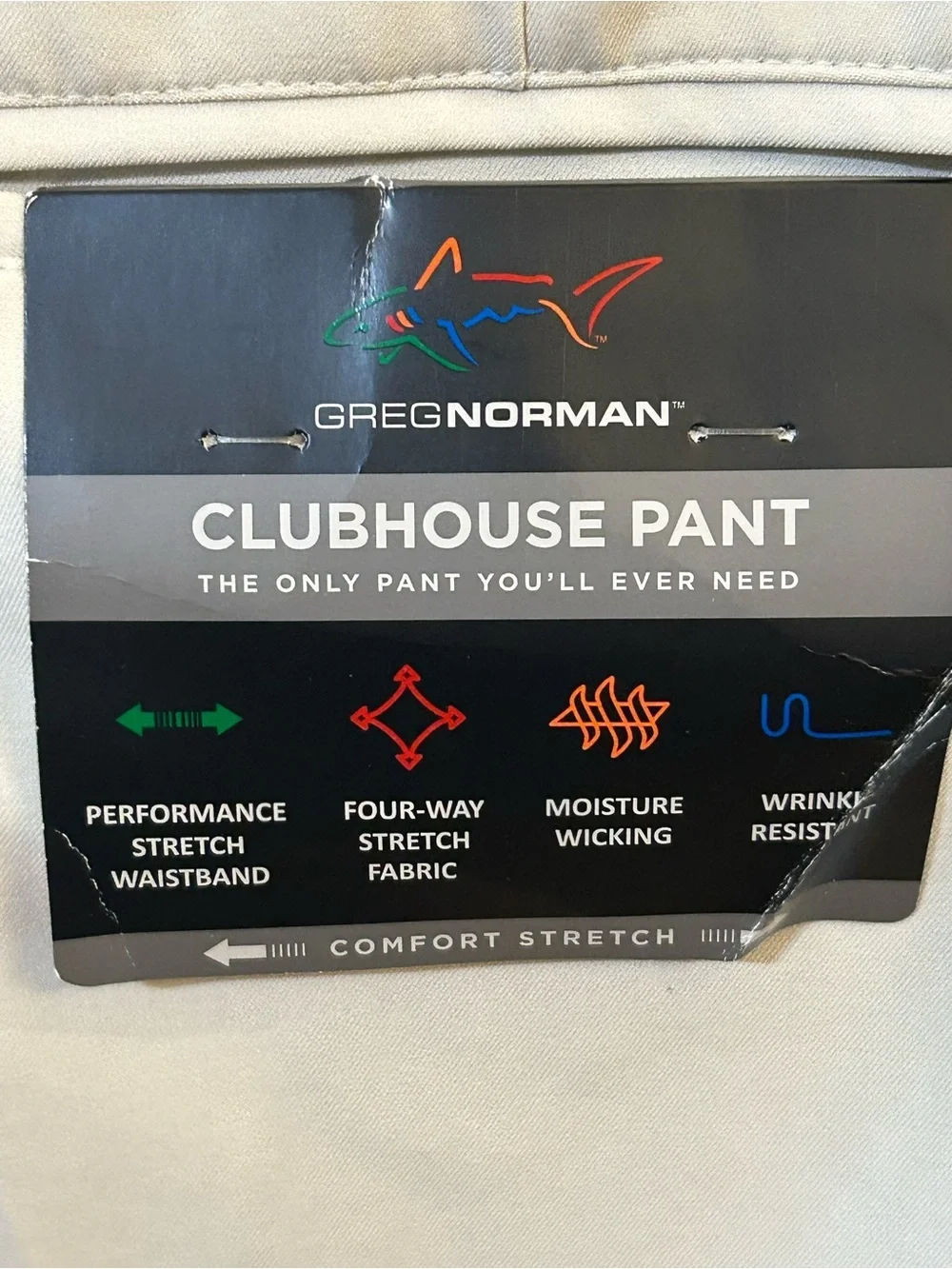 NWT- GREG NORMAN CLUBHOUSE PANT NATURAL PERFORMANCE